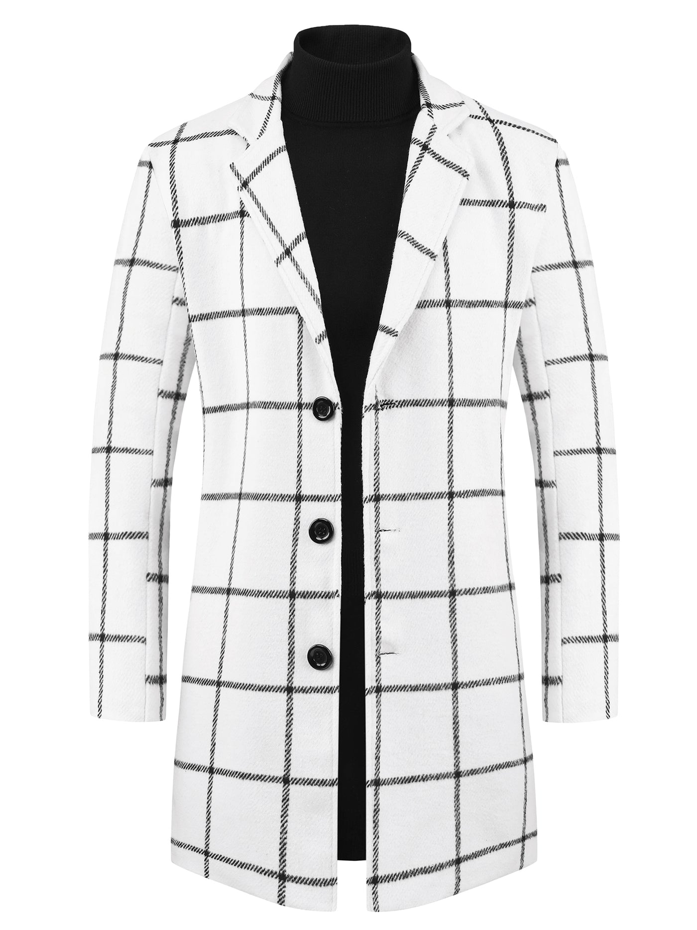 Bublédon Plaid Trench Coat for Men's Color Block Single Breasted Formal Winter Checked Overcoat