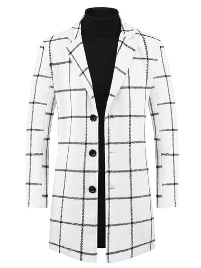 Plaid Trench Coat for Men's Color Block Single Breasted Formal Winter Checked Overcoat