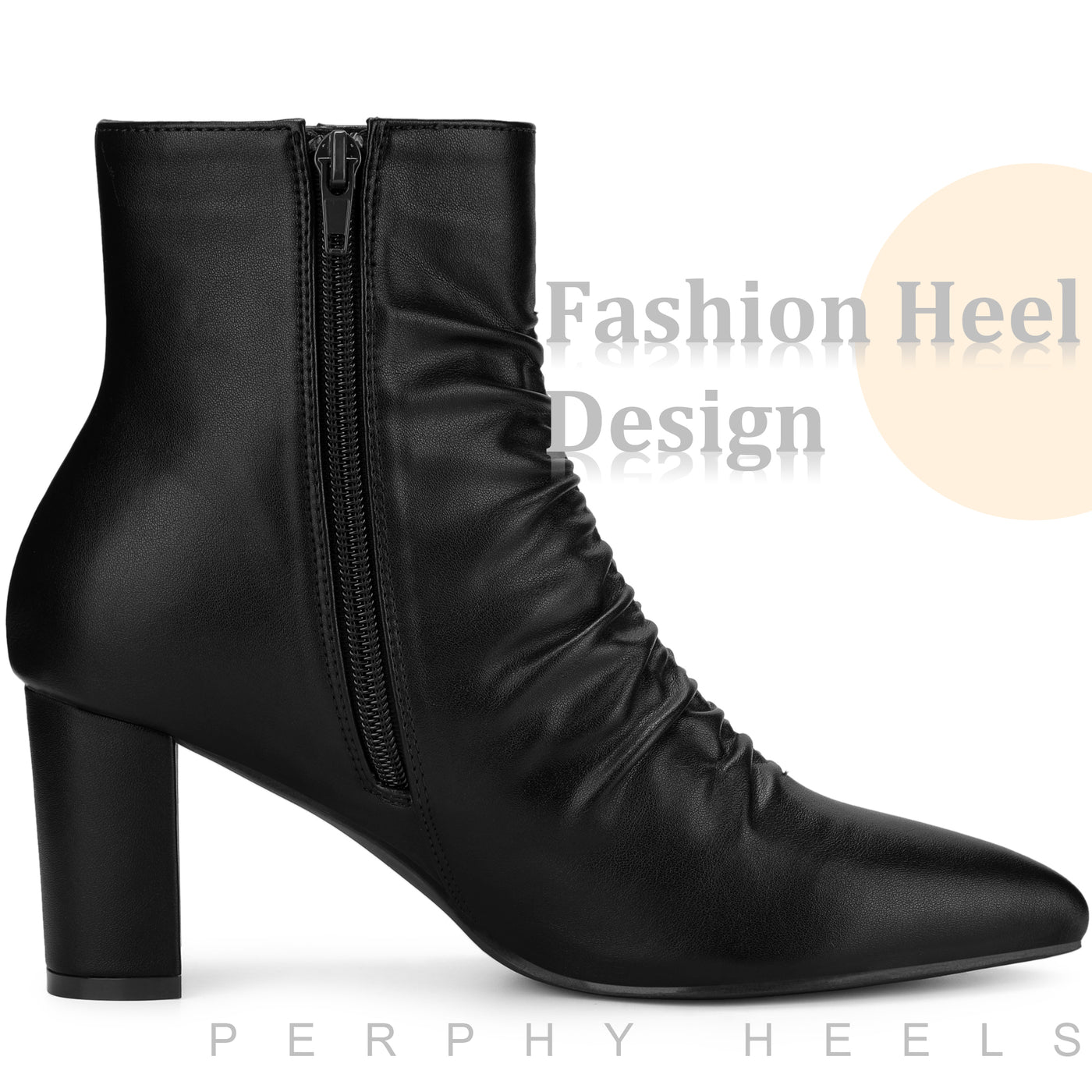 Bublédon Pointed Toe Slouched Block Heels Ankle Boots for Women