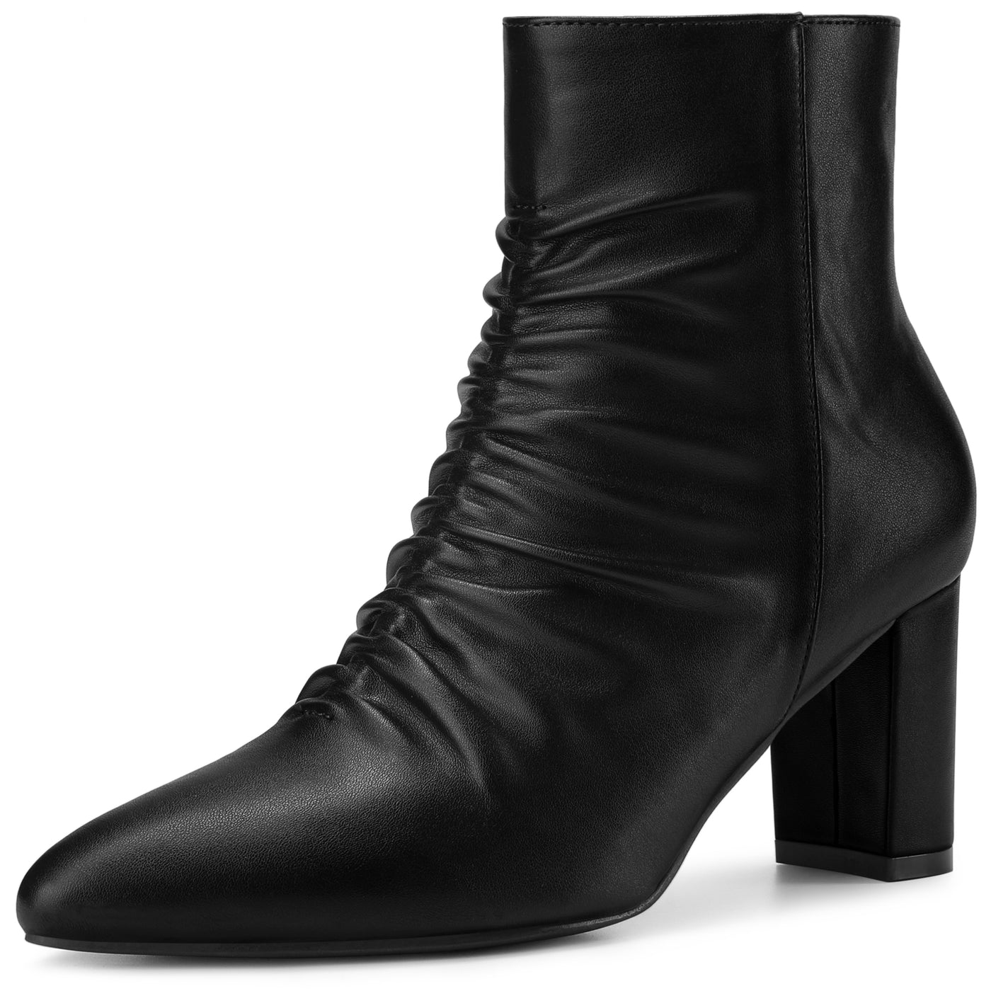 Bublédon Pointed Toe Slouched Block Heels Ankle Boots for Women