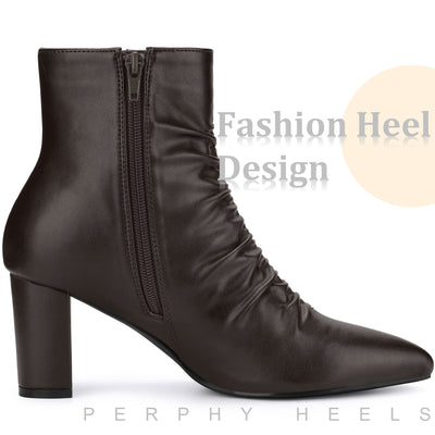 Pointed Toe Slouched Block Heels Ankle Boots for Women