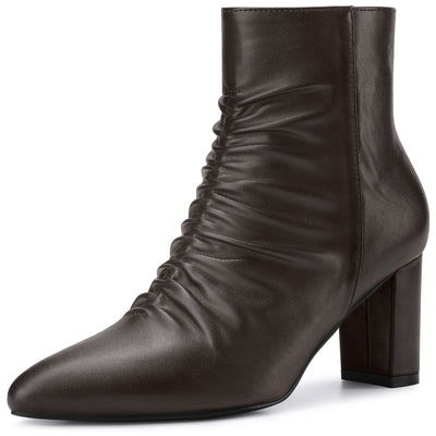 Pointed Toe Slouched Block Heels Ankle Boots for Women