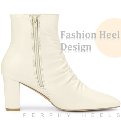 Pointed Toe Slouched Block Heels Ankle Boots for Women