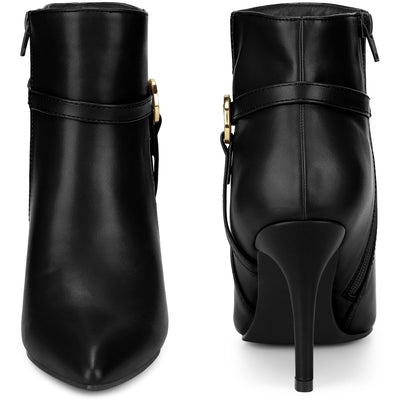 Pointed Toe Buckle Strap Stiletto Heel Ankle Boots for Women