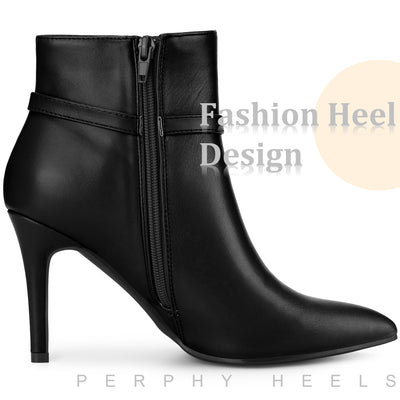 Pointed Toe Buckle Strap Stiletto Heel Ankle Boots for Women