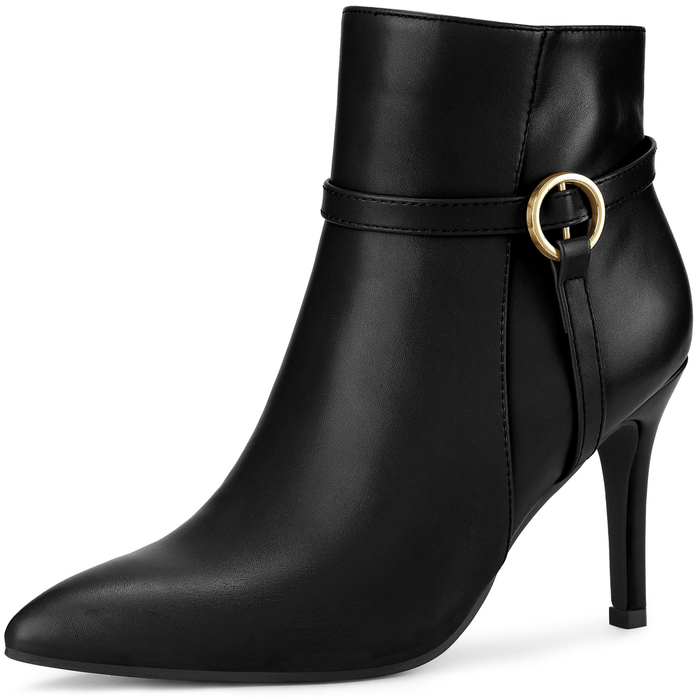 Bublédon Pointed Toe Buckle Strap Stiletto Heel Ankle Boots for Women