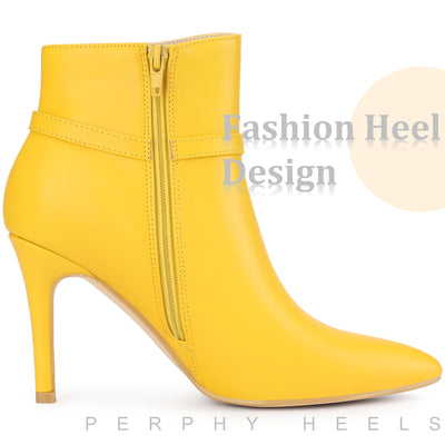 Pointed Toe Buckle Strap Stiletto Heel Ankle Boots for Women