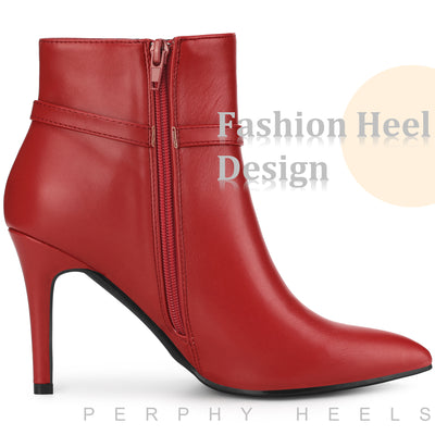 Pointed Toe Buckle Strap Stiletto Heel Ankle Boots for Women