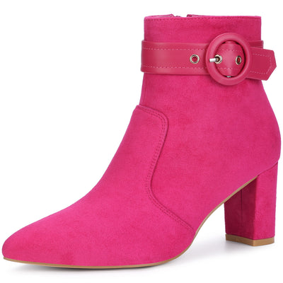 Buckle Strap Pointed Toe Chunky Heel Ankle Boots for Women