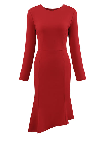 Women's Fishtails Belted Round Neck 3/4 Sleeve Formal Dress