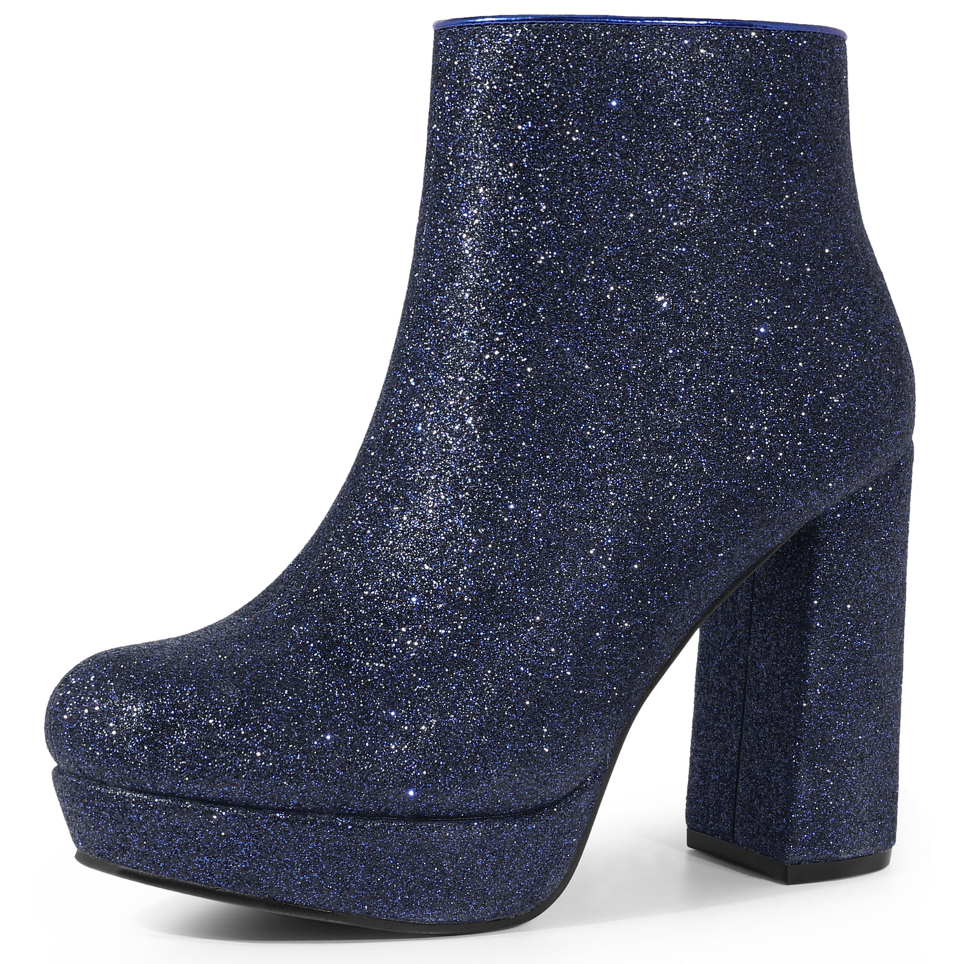 Bublédon Platform Glitter Round Toe Chunky Heels Ankle Boots for Women