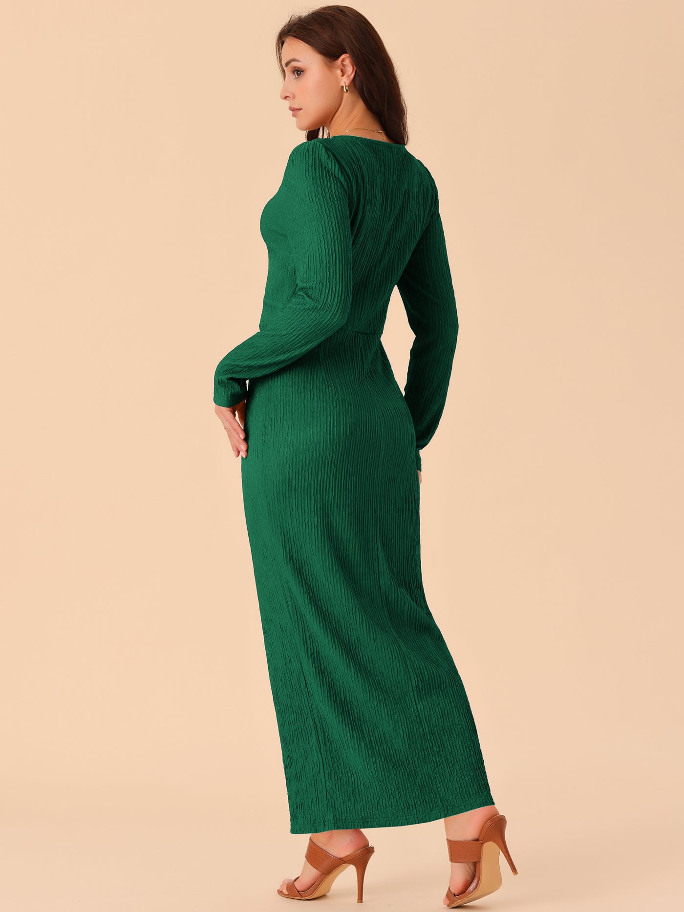 Bublédon Women's Elegant Long Sleeve Round Neck Slit Hem Fall Knit Maxi Cocktail Party Dress