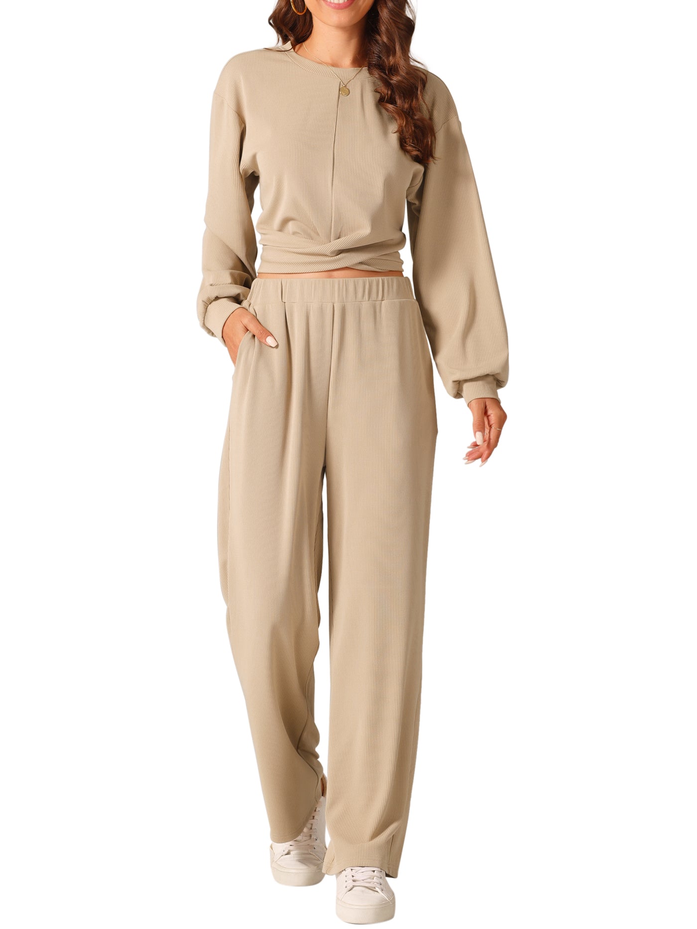 Bublédon Women's Two Piece Outfits Sweatsuit Set Front Cropped Sweatshirt Wide Leg Sweatpant Tracksuit Lounge Sets