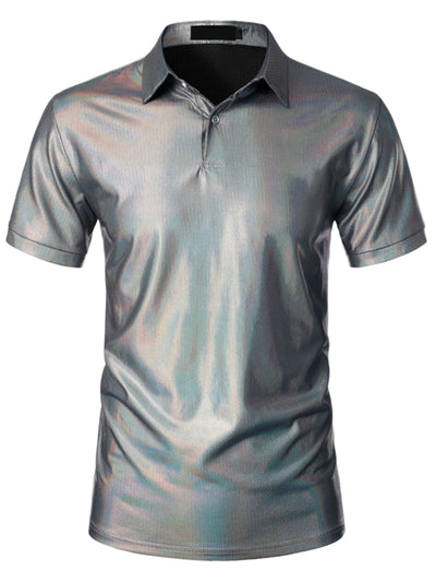 Metallic Polo for Men's Short Sleeves Shiny Disco Nightclub Party Golf Shirt