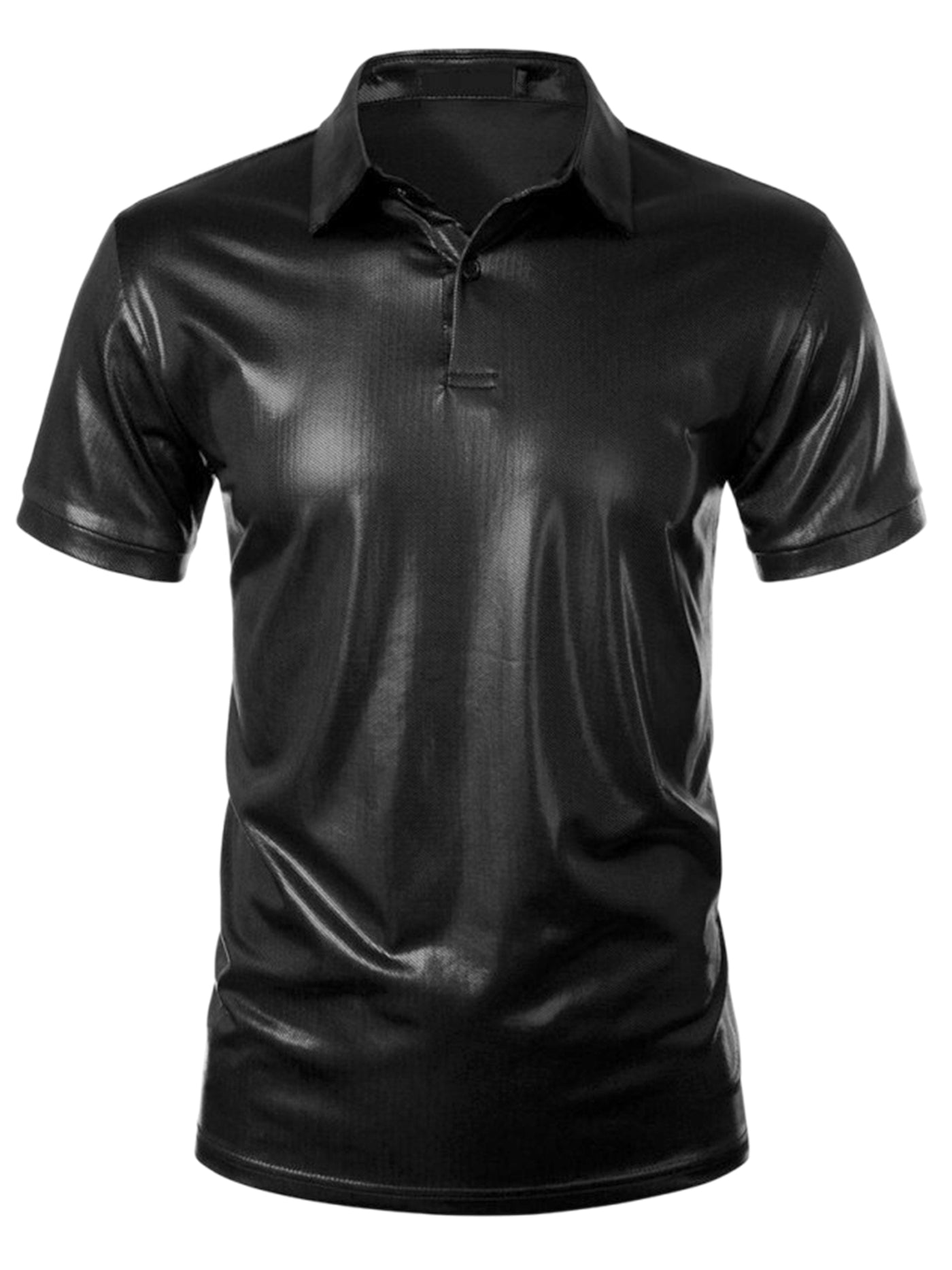 Bublédon Metallic Polo for Men's Short Sleeves Shiny Disco Nightclub Party Golf Shirt