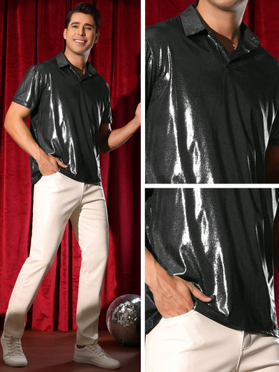 Metallic Polo for Men's Short Sleeves Shiny Disco Nightclub Party Golf Shirt