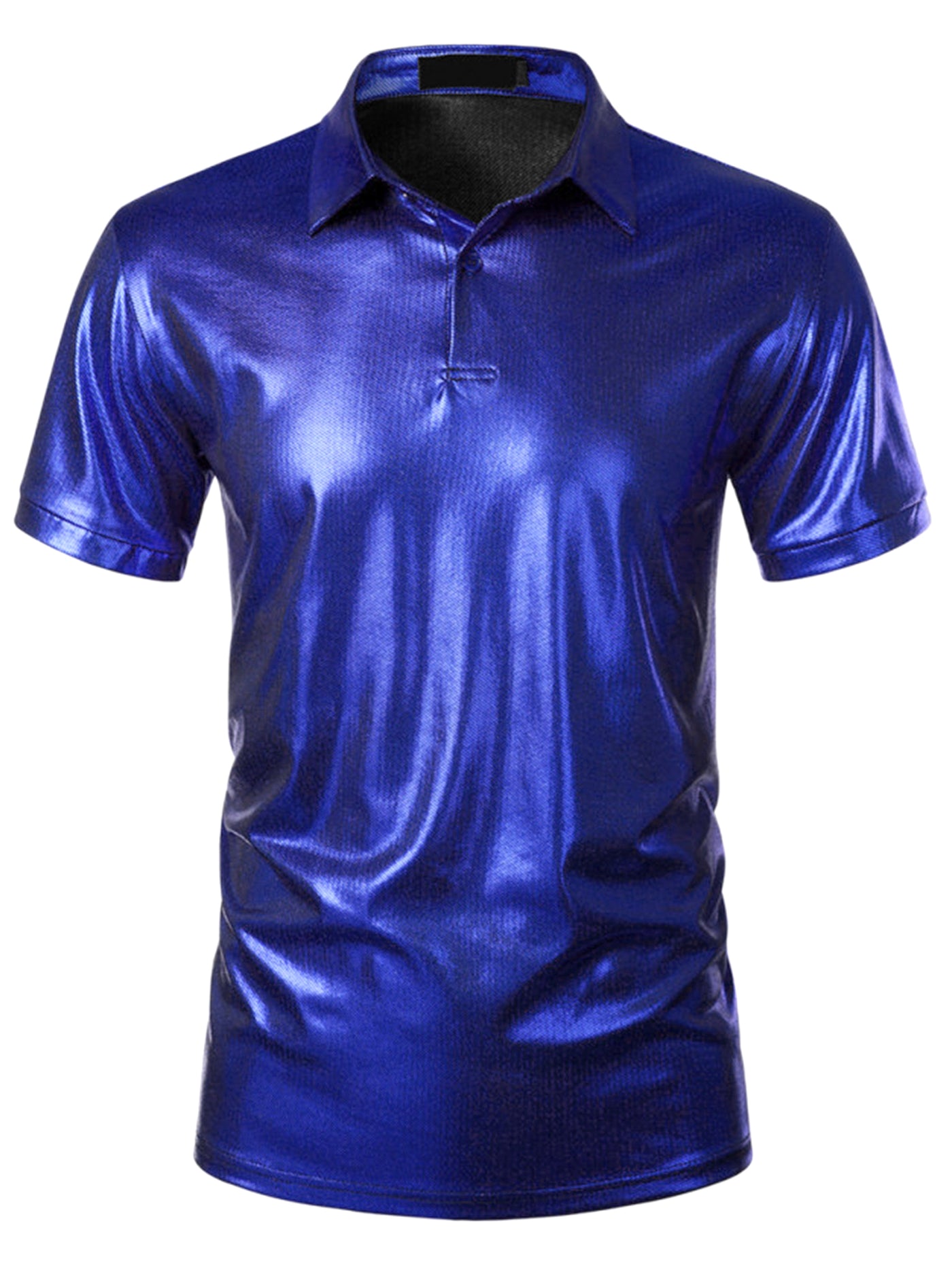 Bublédon Metallic Polo for Men's Short Sleeves Shiny Disco Nightclub Party Golf Shirt