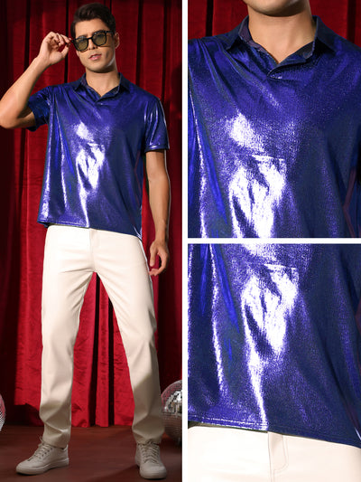 Metallic Polo for Men's Short Sleeves Shiny Disco Nightclub Party Golf Shirt