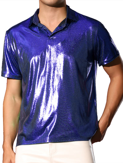 Metallic Polo for Men's Short Sleeves Shiny Disco Nightclub Party Golf Shirt