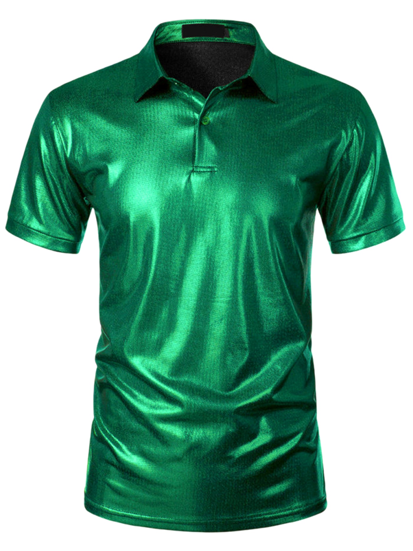 Bublédon Metallic Polo for Men's Short Sleeves Shiny Disco Nightclub Party Golf Shirt