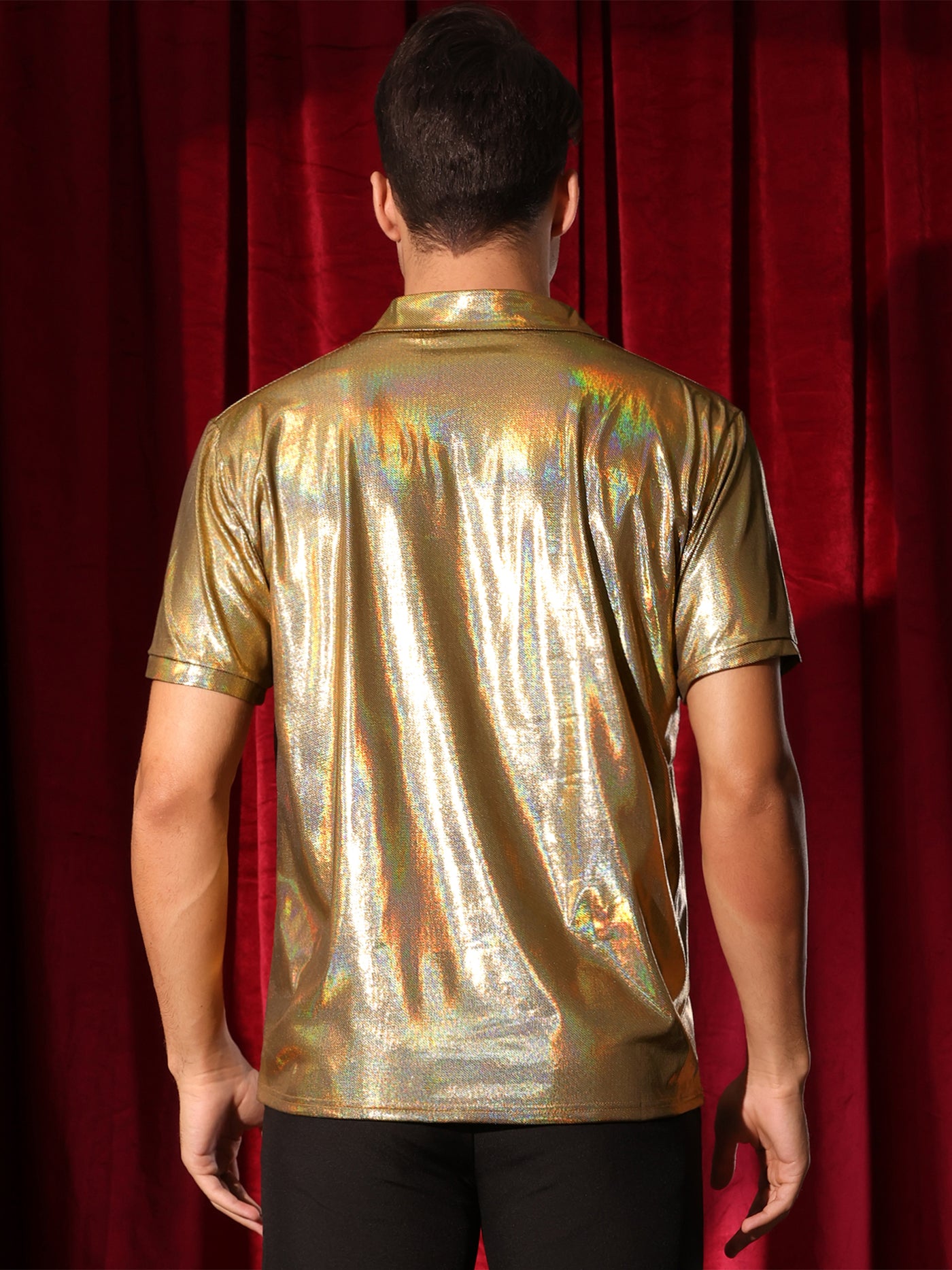 Bublédon Metallic Polo for Men's Short Sleeves Shiny Disco Nightclub Party Golf Shirt