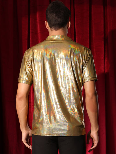 Metallic Polo for Men's Short Sleeves Shiny Disco Nightclub Party Golf Shirt