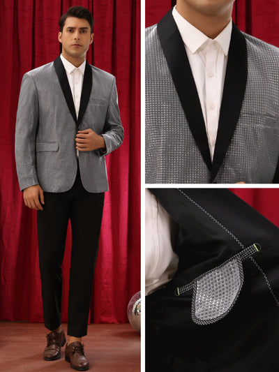 Shiny Blazers for Men's Shawl Lapel Wedding Prom Metallic Sport Coats