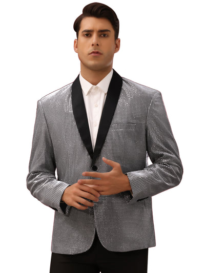 Shiny Blazers for Men's Shawl Lapel Wedding Prom Metallic Sport Coats