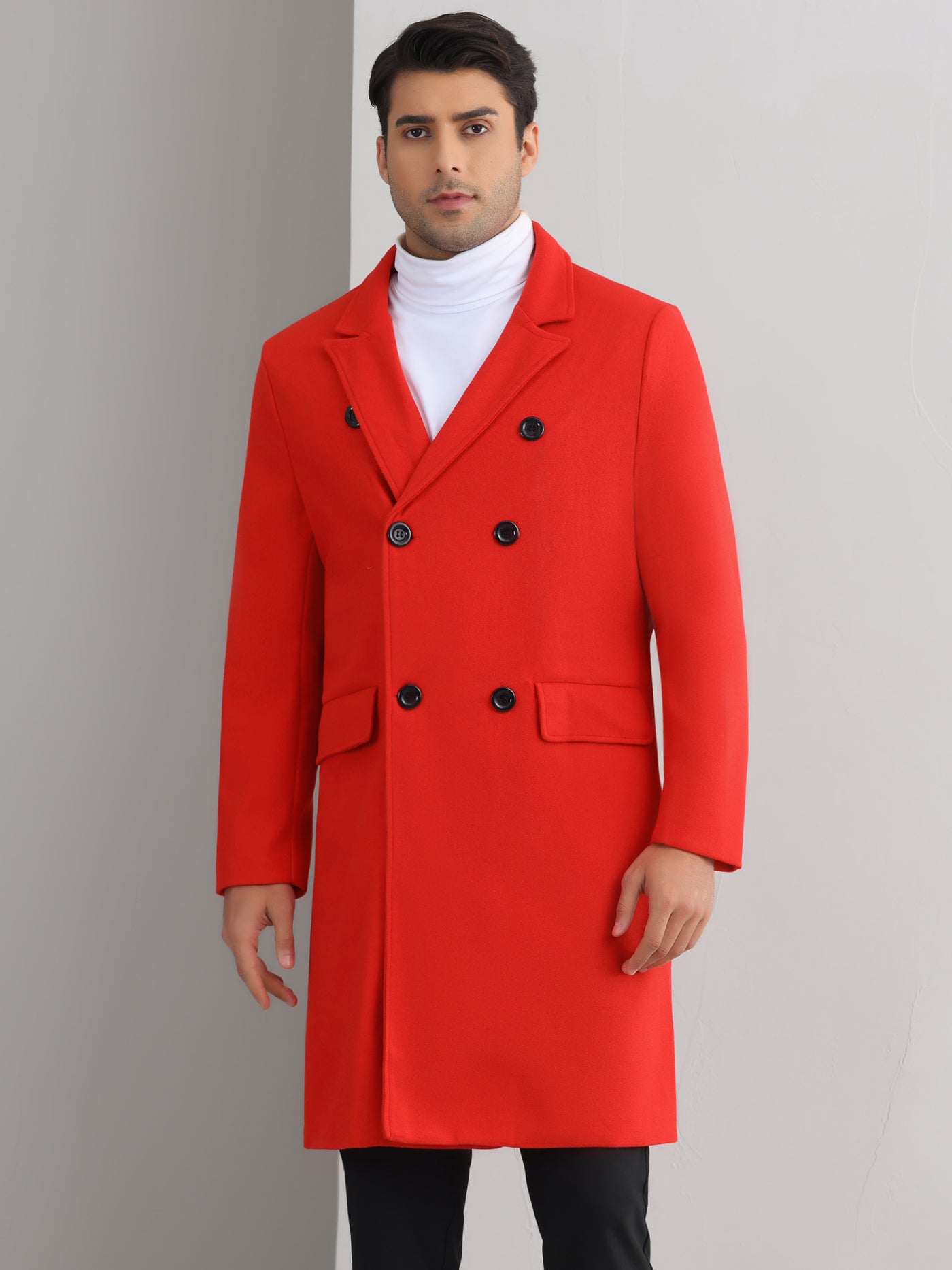 Bublédon Trench Coat for Men's Double Breasted Notched Lapel Formal Long Winter Coats