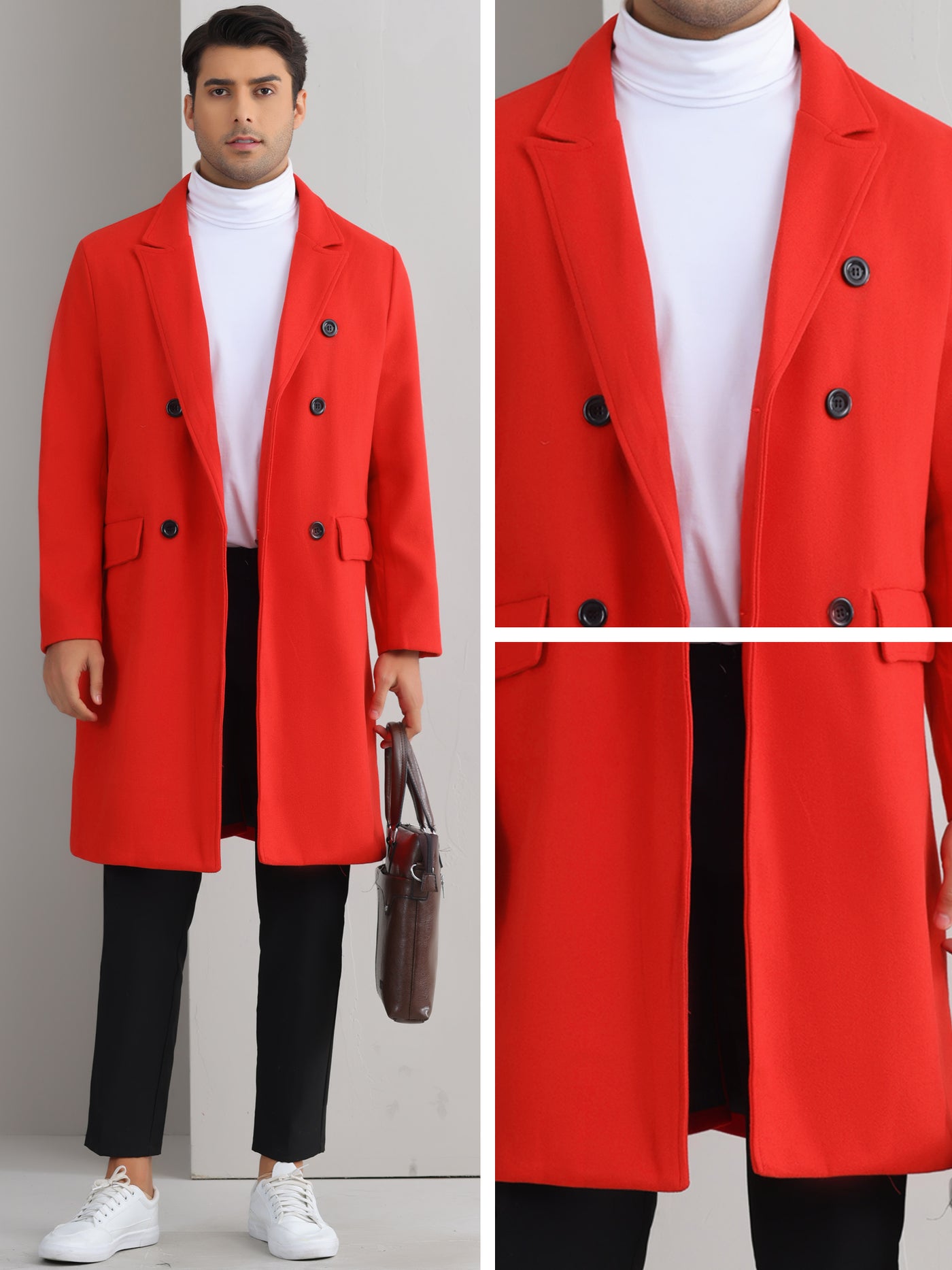 Bublédon Trench Coat for Men's Double Breasted Notched Lapel Formal Long Winter Coats