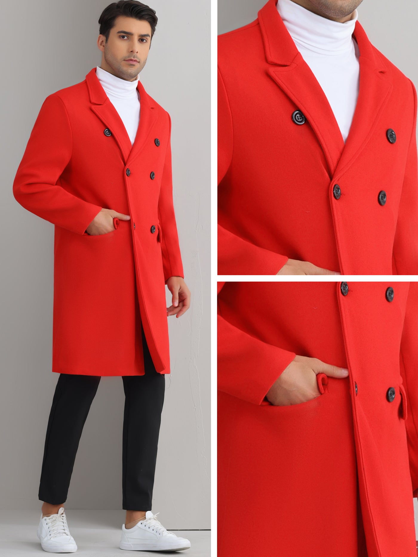 Bublédon Trench Coat for Men's Double Breasted Notched Lapel Formal Long Winter Coats