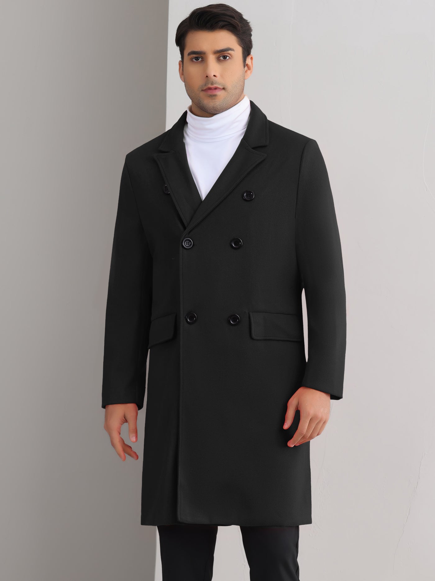 Bublédon Trench Coat for Men's Double Breasted Notched Lapel Formal Long Winter Coats