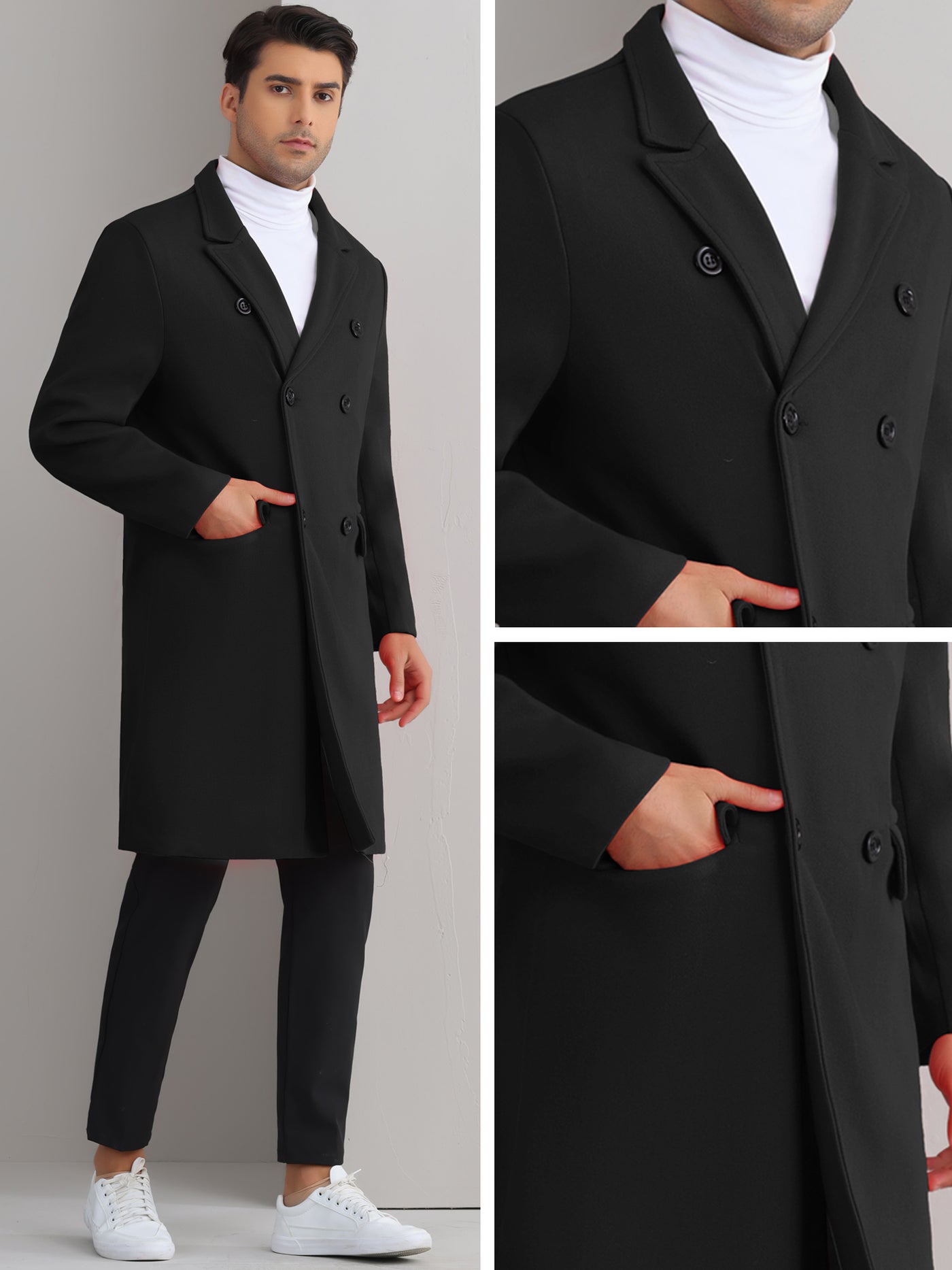 Bublédon Trench Coat for Men's Double Breasted Notched Lapel Formal Long Winter Coats