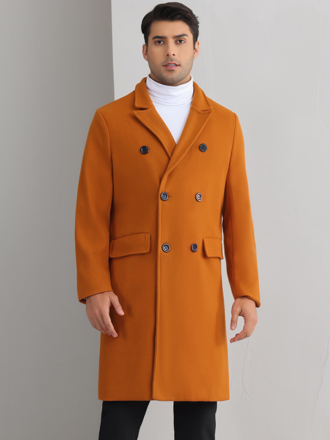 Bublédon Trench Coat for Men's Double Breasted Notched Lapel Formal Long Winter Coats