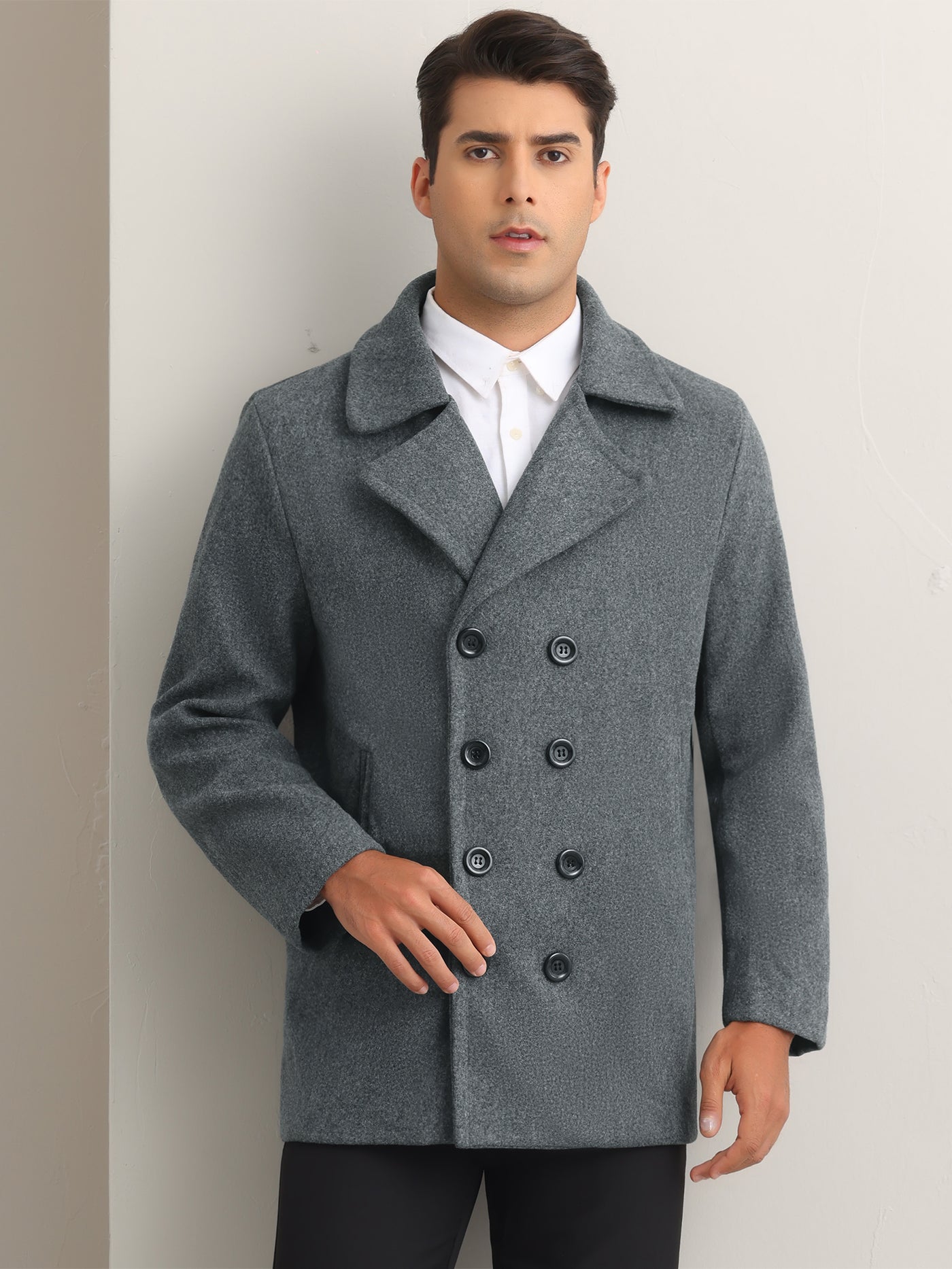 Bublédon Winter Peacoat for Men's Notched Collar Double Breasted Formal Classic Overcoats