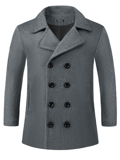 Winter Peacoat for Men's Notched Collar Double Breasted Formal Classic Overcoats