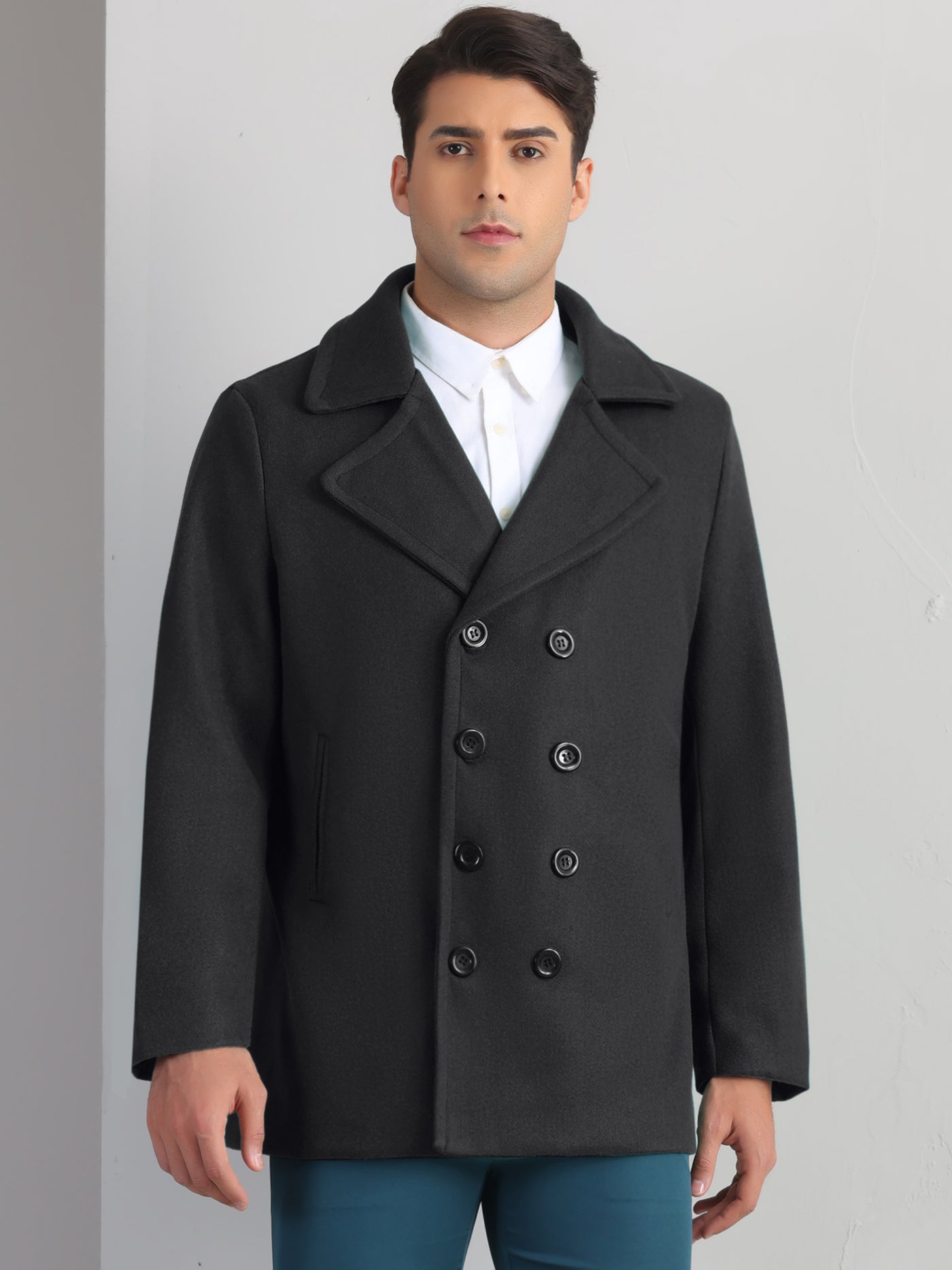 Bublédon Winter Peacoat for Men's Notched Collar Double Breasted Formal Classic Overcoats