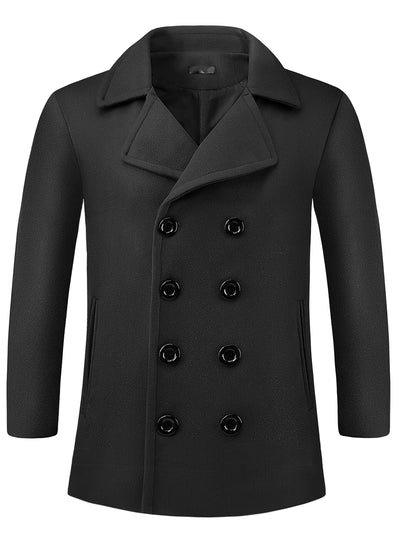 Winter Peacoat for Men's Notched Collar Double Breasted Formal Classic Overcoats