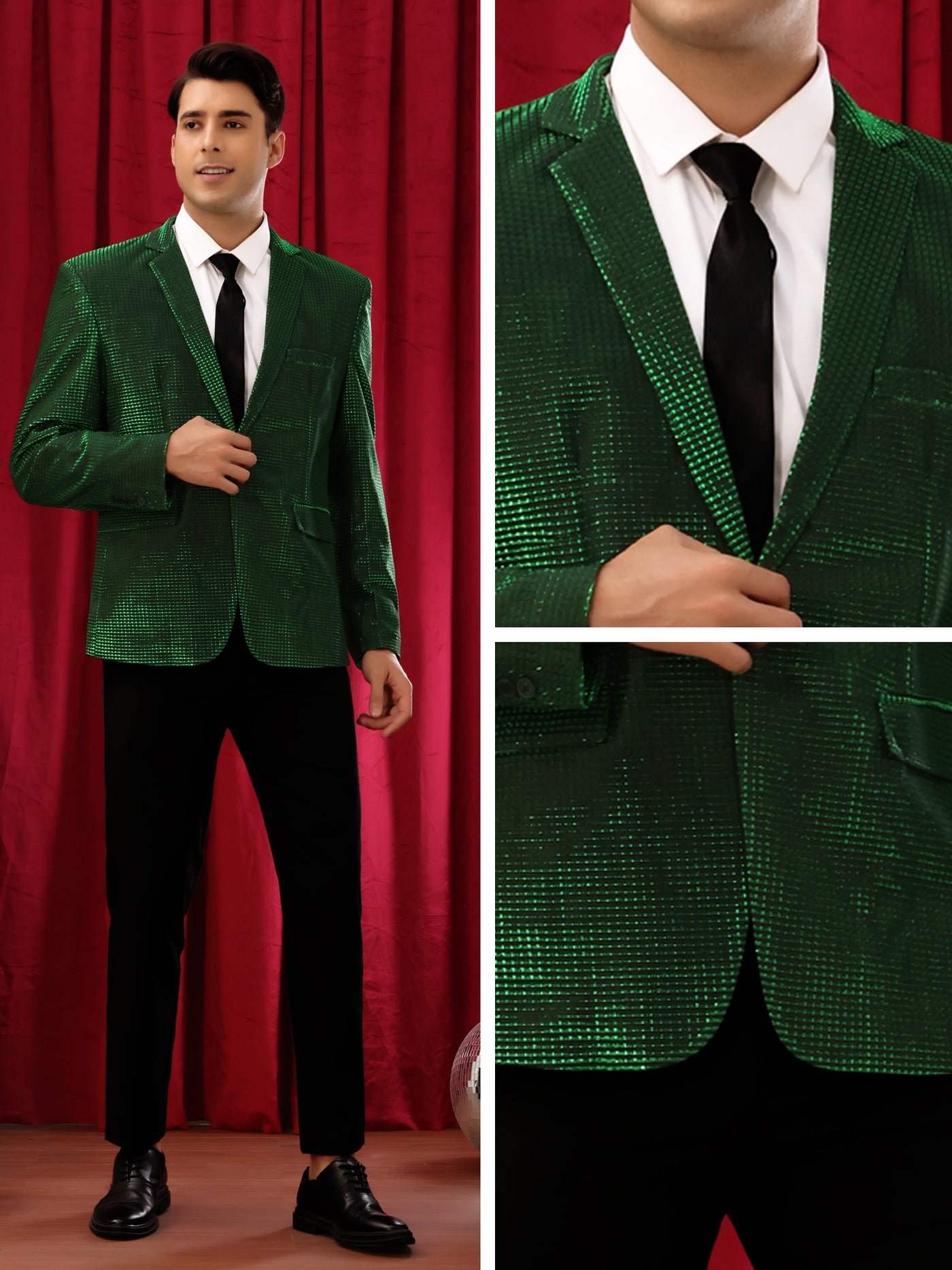 Bublédon Shiny Sport Coats for Men's Single Breasted Wedding Party Metallic Blazers