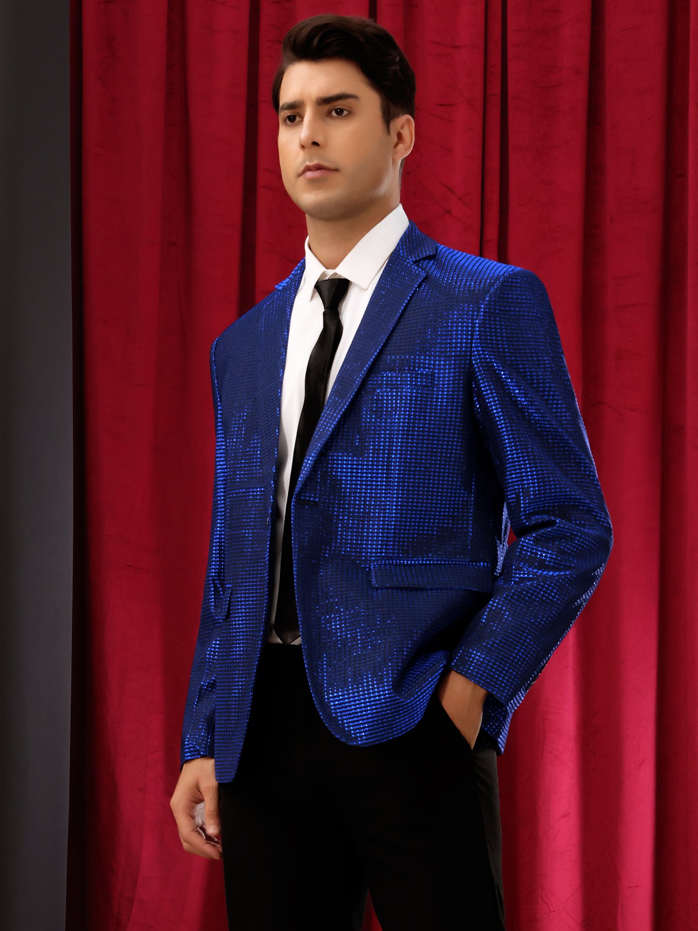 Bublédon Shiny Sport Coats for Men's Single Breasted Wedding Party Metallic Blazers