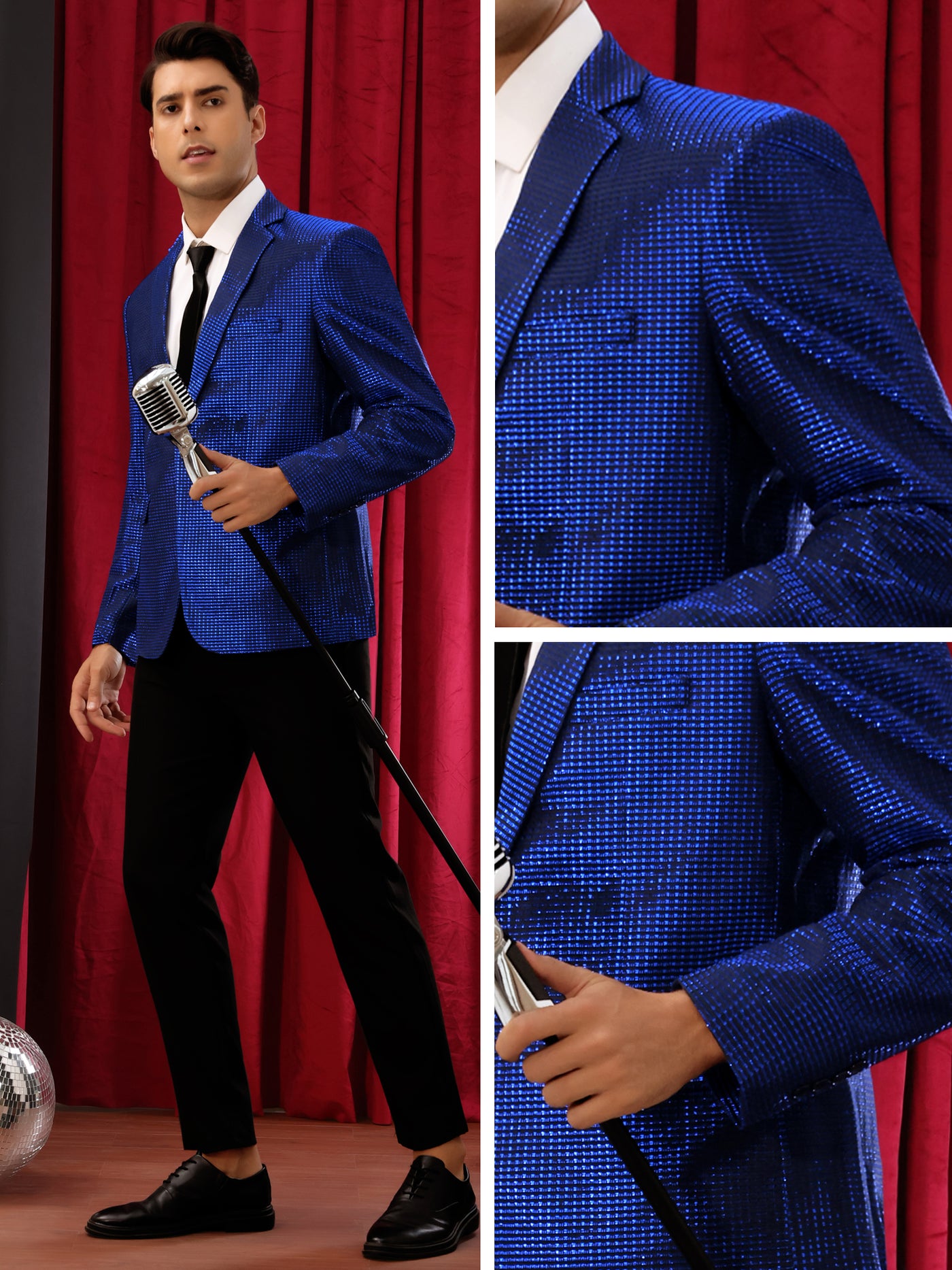 Bublédon Shiny Sport Coats for Men's Single Breasted Wedding Party Metallic Blazers