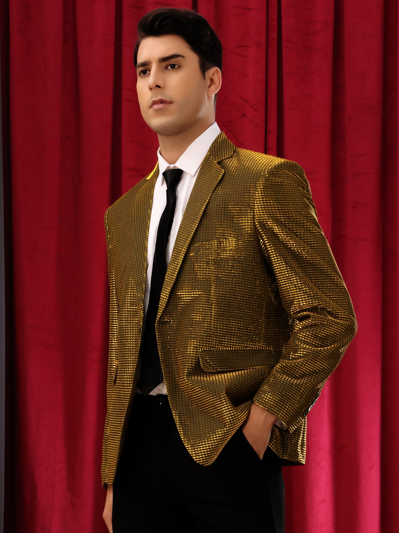 Bublédon Shiny Sport Coats for Men's Single Breasted Wedding Party Metallic Blazers