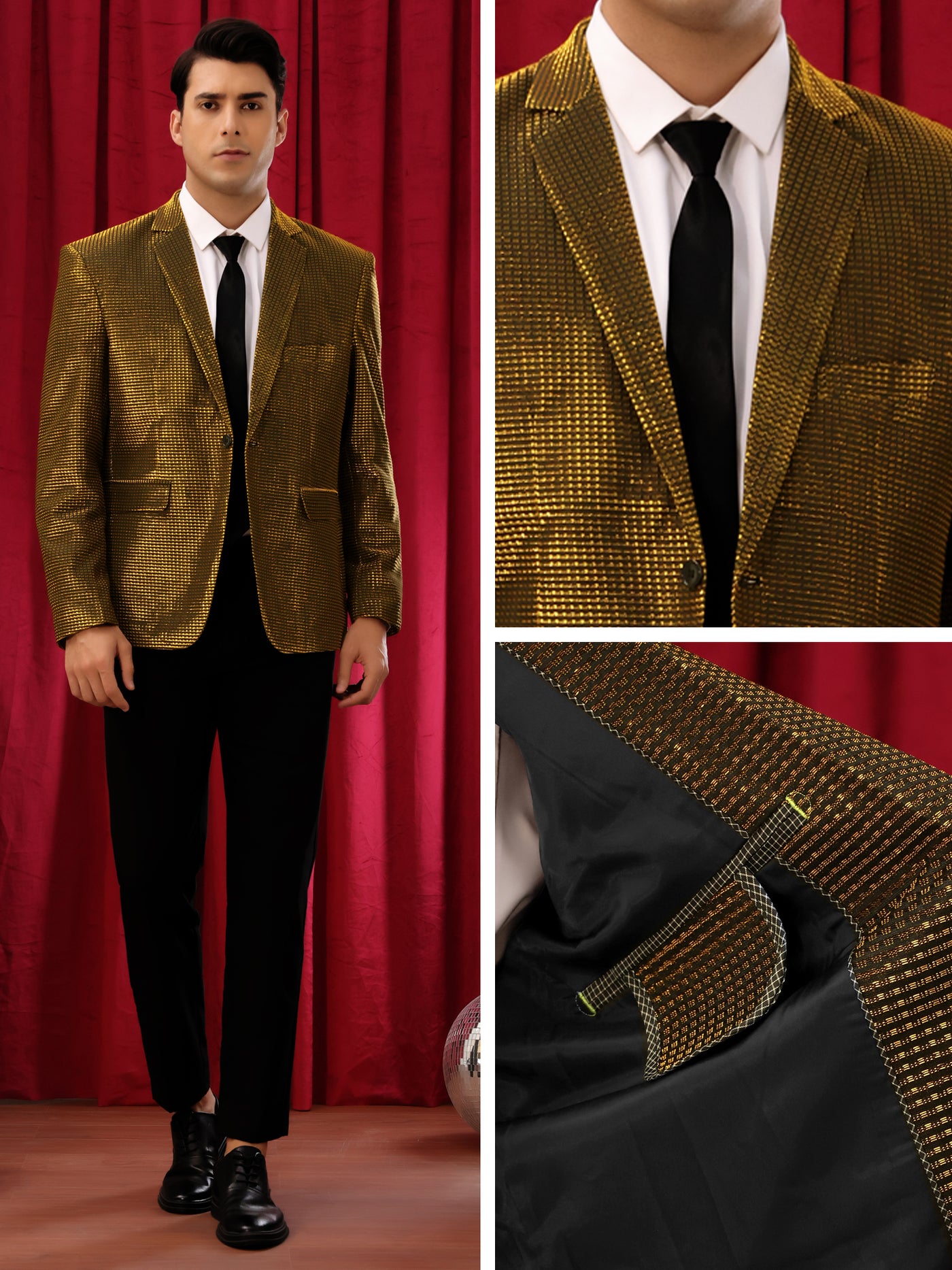 Bublédon Shiny Sport Coats for Men's Single Breasted Wedding Party Metallic Blazers