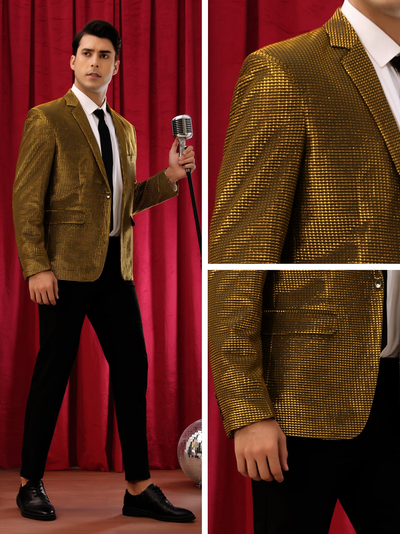 Bublédon Shiny Sport Coats for Men's Single Breasted Wedding Party Metallic Blazers