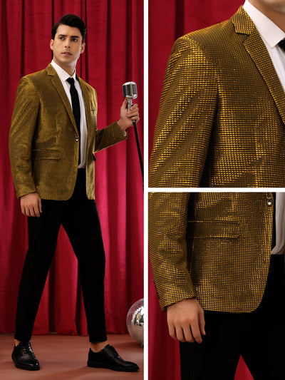 Shiny Sport Coats for Men's Single Breasted Wedding Party Metallic Blazers