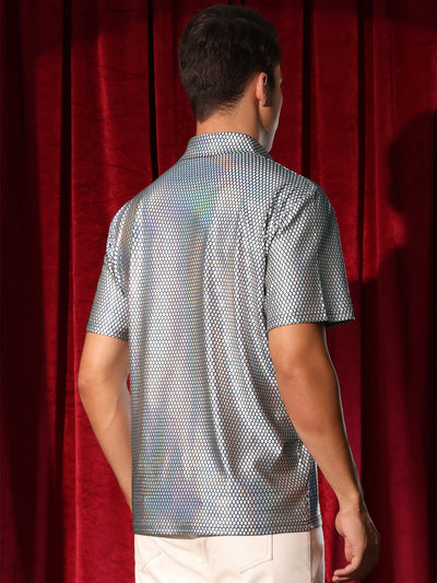 Men's Metallic Polo Sparkle Dots Printed Short Sleeves Shiny Golf Shirts