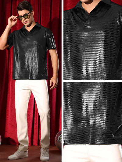 Men's Metallic Polo Sparkle Dots Printed Short Sleeves Shiny Golf Shirts