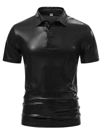 Men's Metallic Polo Sparkle Dots Printed Short Sleeves Shiny Golf Shirts