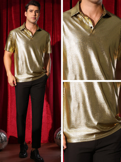 Men's Metallic Polo Sparkle Dots Printed Short Sleeves Shiny Golf Shirts