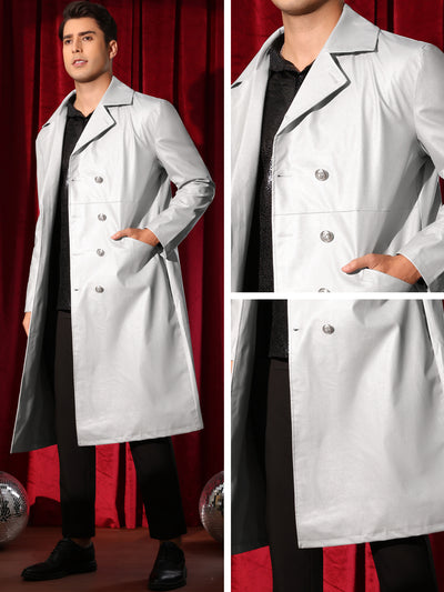 Faux Leather Jacket for Men's Classic Fit Full Length Trench Coat PU Overcoats